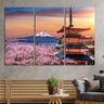 Quadro Decorativo - 3 Telas - Cerejeiras - Monte Fuji - Templo Japão - 180x120 - 4