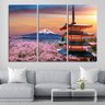 Quadro Decorativo - 3 Telas - Cerejeiras - Monte Fuji - Templo Japão - 180x120 - 1