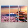 Quadro Decorativo - 3 Telas - Cerejeiras - Monte Fuji - Templo Japão - 180x120 - 2