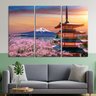 Quadro Decorativo - 3 Telas - Cerejeiras - Monte Fuji - Templo Japão - 180x120 - 5