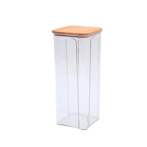 Pote Hermético Acrílico 2l Tampa Bambu Quadrado Transparente