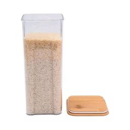Pote Hermético Acrílico 2l Tampa Bambu Quadrado Transparente - 4