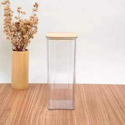 Pote Hermético Acrílico 2l Tampa Bambu Quadrado Transparente - 5