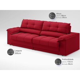 Sofá com Carregador Usb e Molas no Assento Retrátil Reclinável Mimo 2,00m Velosuede Vermelho - Netso - 2