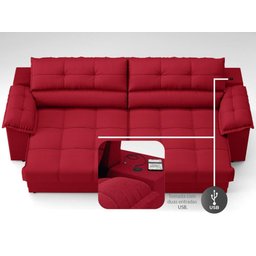 Sofá com Carregador Usb e Molas no Assento Retrátil Reclinável Mimo 2,00m Velosuede Vermelho - Netso - 6