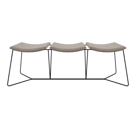 Banco Ricco 3 Lugares Base Metal com Assento Estofado Preto