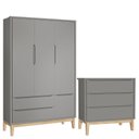 Ver imagem 1 de Cômoda Gaveteiro e Guarda Roupa Infantil 3 Portas New Classic Cinza com Pés Madeira Natural - Reller