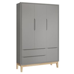 Cômoda Gaveteiro e Guarda Roupa Infantil 3 Portas New Classic Cinza com Pés Madeira Natural - Reller - 3 Cômoda Gaveteiro e Guarda Roupa Infantil 3 Portas New Classic Cinza com Pés Madeira Natural - Reller - 3