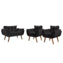 Ver imagem 1 de Conjunto Poltrona Namoradeira e 02 Poltronas Pés em Madeira Opalla D Salla Suede Preta