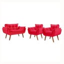 Ver imagem 1 de Conjunto Poltrona Namoradeira e 02 Poltronas Pés em Madeira Opalla D Salla Suede Vermelho