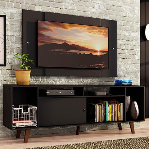 Rack Madesa Cancun e Painel para Tv até 58 Polegadas com Pés - Preto 8nd8
