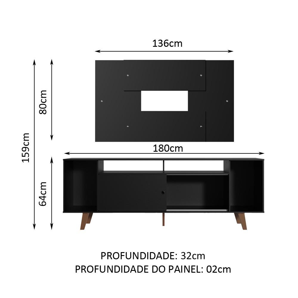 Rack Madesa Cancun e Painel para Tv até 58 Polegadas com Pés - Preto 8nd8 - 3