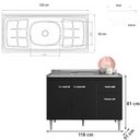 Ver imagem 2 de Balcão Gabriela com Pia e Cuba Ghelplus 120cm Preto Ajl Móveis