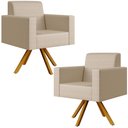 Ver imagem 1 de Kit 02 Poltronas Decorativa Base Giratória de Madeira Helô L02 Facto Pérola Metalizado - Lyam