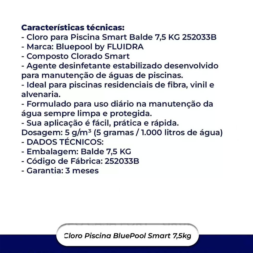 Cloro para Piscina Smart Balde 7,5 Kg Bluepool Fluidra - 5