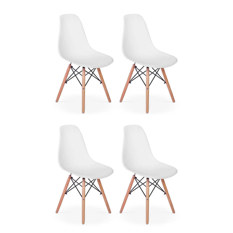 Kit 4 Cadeiras Pé Palito, Eiffel Charles Eames Brancas – Base de Madeira Clara – Sala de Jantar, Coz