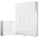 Ver imagem 1 de Guarda Roupa Solteiro Doble 04 Portas e Cômoda Sapateira Olimpia Branco Flex- Móveis Albatroz