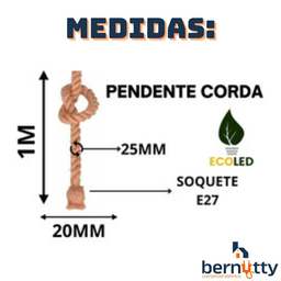 Kit 3 Pendente Lustre Luminária Vintage Corda Sisal Retro Rústico com Soquete Bocal E27 Canopla de M - 6