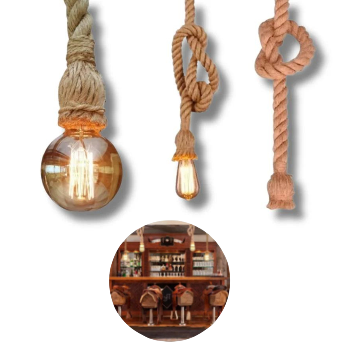 Kit 3 Pendente Lustre Luminária Vintage Corda Sisal Retro Rústico com Soquete Bocal E27 Canopla de M