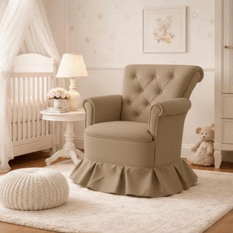 Poltrona Balanço Amentação Quarto Confortável Descanso Sala Leitura Suede Cappuccino