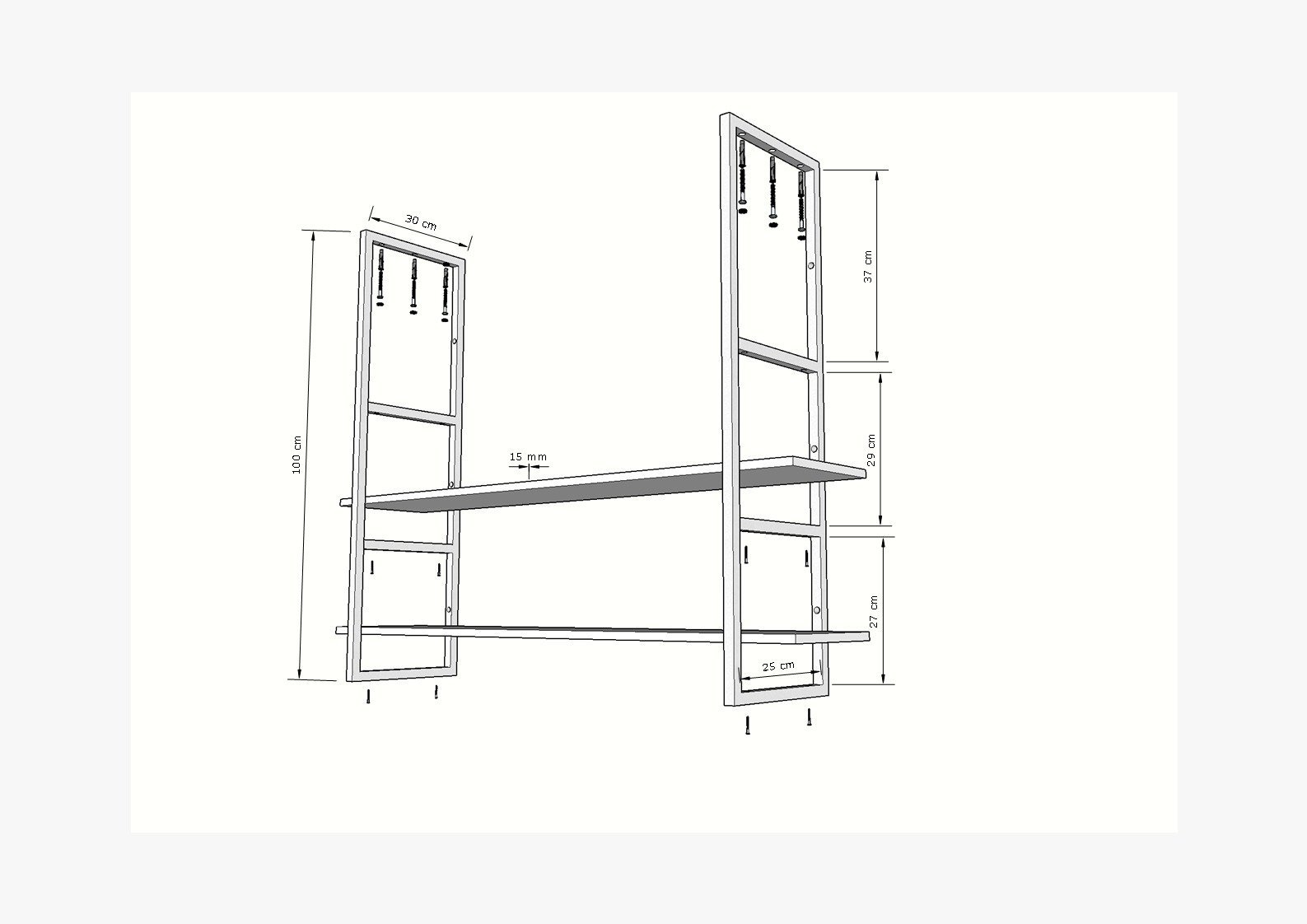 Prateleira Dupla Teto Parede Suspensa Industrial Preta 90cm - 7