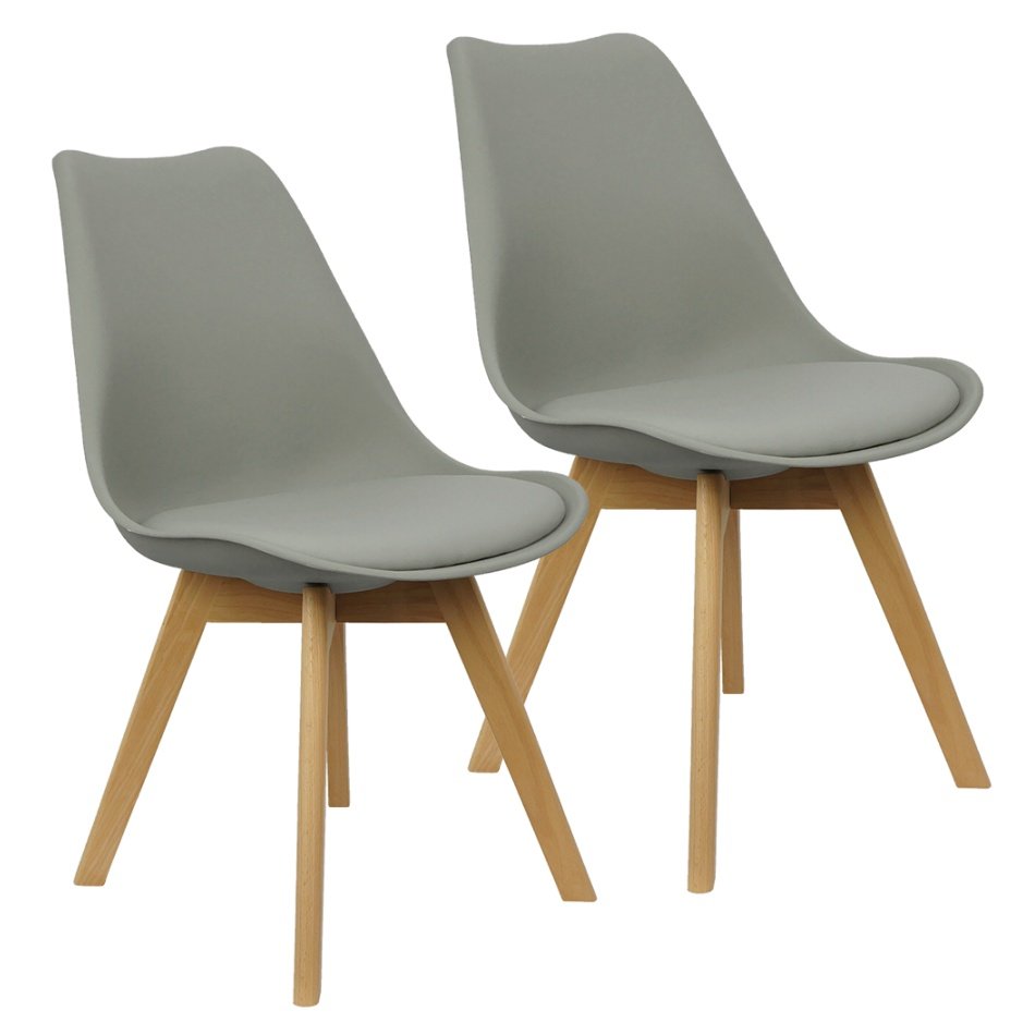 Kit 2 Cadeiras Charles Eames Leda Luisa Saarinen Design Wood Estofada Base Madeira - Cinza - 1