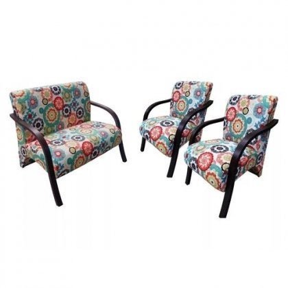 Conjunto Poltronas Vênus Braços em Madeira 1 Namoradeira 2 de um Lugar Escritório D Salla Suede Verd - 1