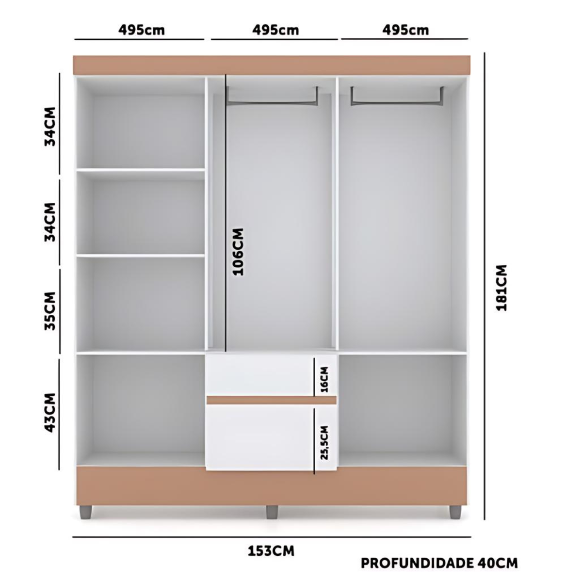 Guarda Roupa 6 Portas 2 Gavetas Ideal Imbuia Móveis Vila Rica - 4