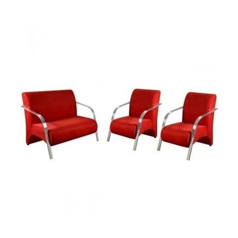 Conjunto Poltronas Vênus Braços em Alumínio 1 Namoradeira 2 de 1 Lugar - Suede Vermelho