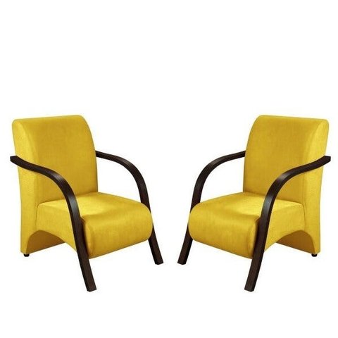 Kit 2 Poltronas Decorativas Vênus 1 Lugar Braço Pé Madeira D Salla Suede Amarelo