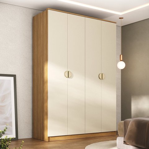 Guarda Roupa Solteiro 100% MDF BP 4 Portas 2 Gavetas Asti Marrom/Nogueira/Off White