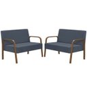 Ver imagem 1 de Kit Poltrona Decorativa 2 Namoradeiras Jade Braço Madeira D Salla Suede Azul Bic
