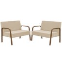 Ver imagem 1 de Kit Poltrona Decorativa 2 Namoradeiras Jade Braço Madeira D Salla Suede Bege