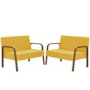 Ver imagem 1 de Kit Poltrona Decorativa 2 Namoradeiras Jade Braço Madeira D Salla Suede Amarelo