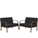 Ver imagem 1 de Kit Poltrona Decorativa 2 Namoradeiras Jade Braço Madeira D Salla Suede Preto