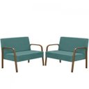 Ver imagem 1 de Kit Poltrona Decorativa 2 Namoradeiras Jade Braço Madeira D Salla Suede Turquesa