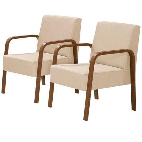 Kit 2 Poltronas Decorativas 1 Lugar Jade Braço Madeira D Salla Suede Bege