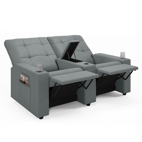 Poltrona do Papai Reclinável Cinema 2 Lugares Manual Baú Usb Haifa F05 Facto Cinza - Lyam Decor