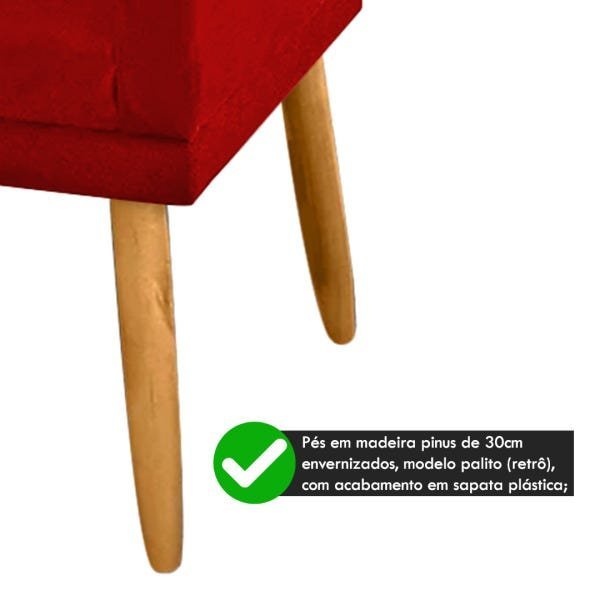 Poltrona Namoradeira Estofada para Sala de Estar Visitas Suede Vermelho Marsala - 3