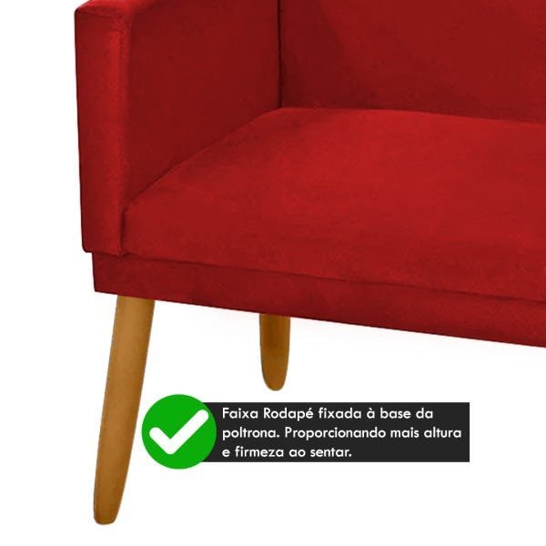 Poltrona Decorativa Namoradeira Nina 2 Lugares Suede Vermelho - 3