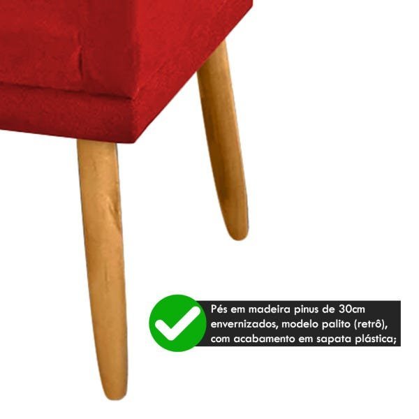 Poltrona Decorativa Namoradeira Nina 2 Lugares Suede Vermelho - 4