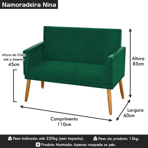 Namoradeira Nina Pés Palito Suede Verde - 6