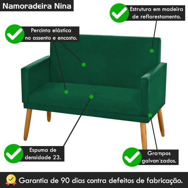 Namoradeira Nina Pés Palito Suede Verde - 5