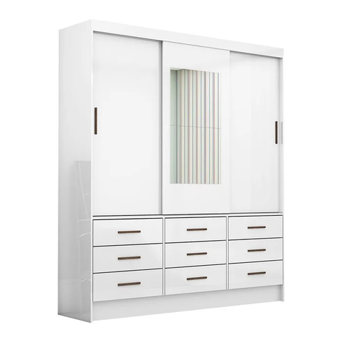 Guarda Roupa Sevilha 3 Portas 9 Gavetas com Espelho Carioca Moveis Branco