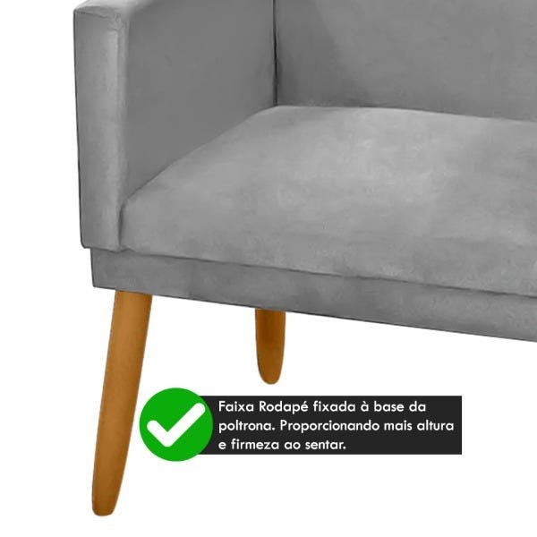 Poltrona Decorativa Namoradeira Nina 2 Lugares Suede Cinza Claro - 4
