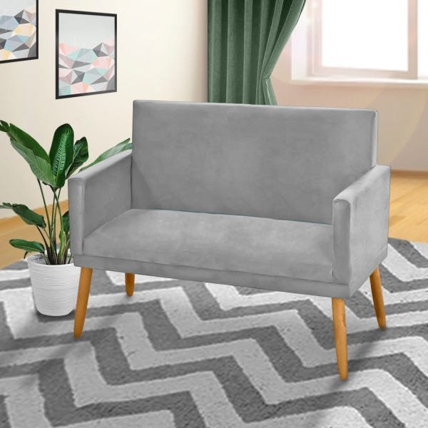 Poltrona Decorativa Namoradeira Nina 2 Lugares Suede Cinza Claro - 2