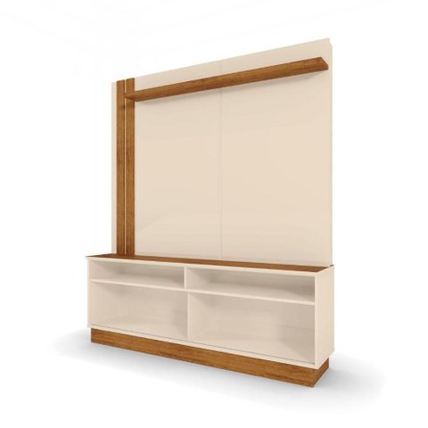 Conjunto Painel e Rack com Detalhes Ripados e Prateleira