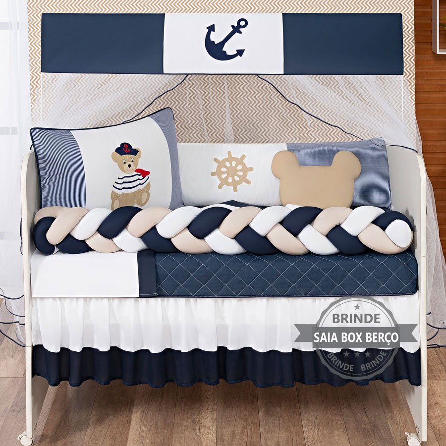 KIT JOGO DE BERÇO URSO MARINHEIRO 11 PECAS KIT AMERICANO URSINHO PARA BEBE TRANÇADO COMPLETO:MARINHE