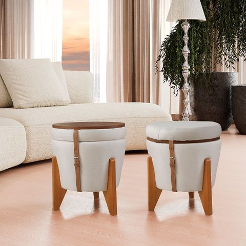 Puff Baú Rústico com Tampo de Mesa e Pés Madeira – Organização e Estilo