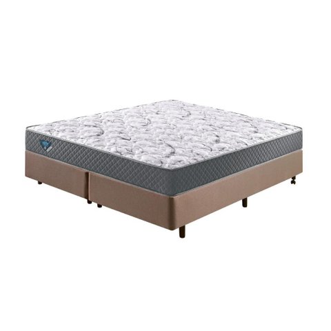 Cama Box King Linho Marrom + Colchão Adapto Ecoflex Mola Ensacada 193x203